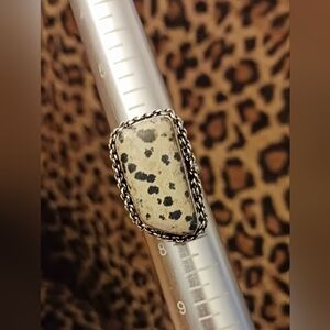 Dalmation Jasper Sterling Plated Ring, Size 7, 1" in length, NWOT